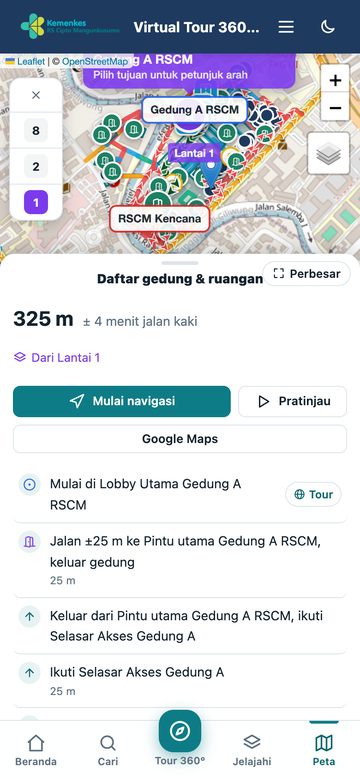 Membaca rute — tampilan ponsel