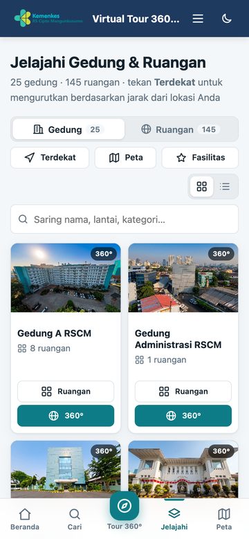 Daftar lengkap gedung & ruangan — tampilan ponsel