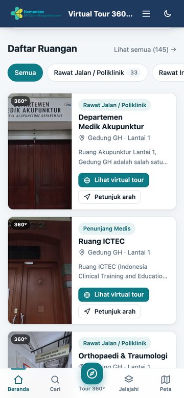Kartu ruangan & gedung — tampilan ponsel